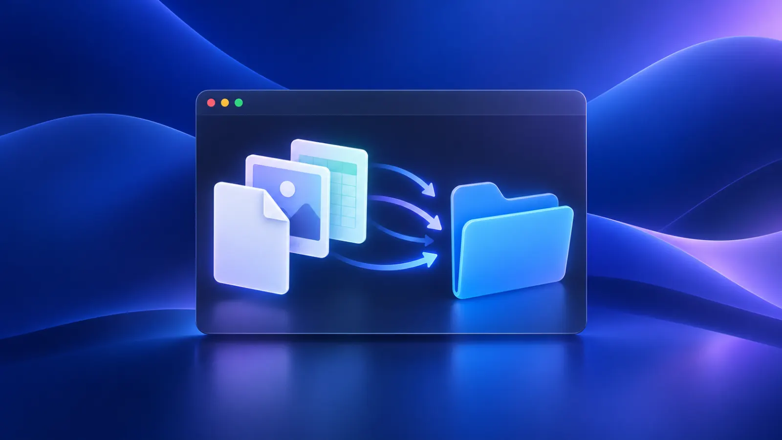 Documents, images, and spreadsheets being sorted into a folder