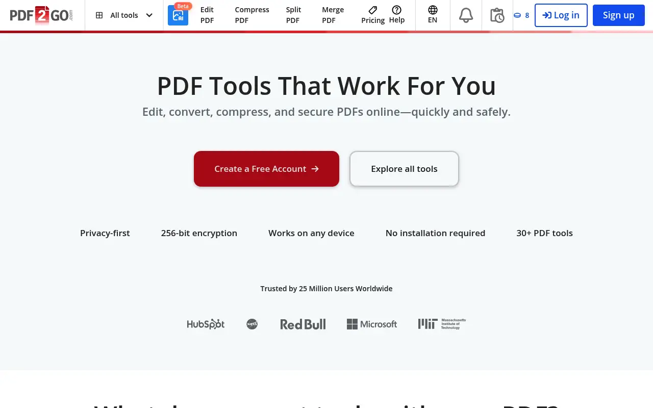 PDF2Go website screenshot