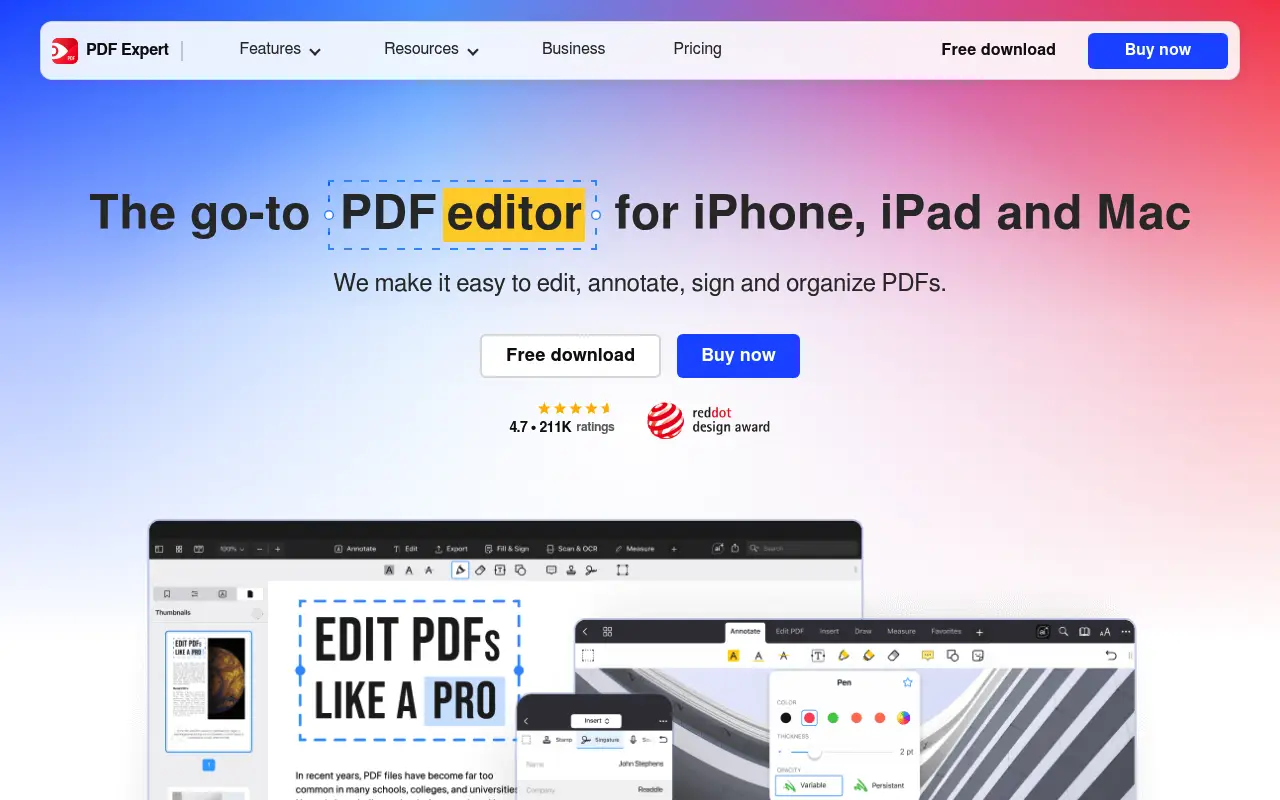PDF Expert website screenshot